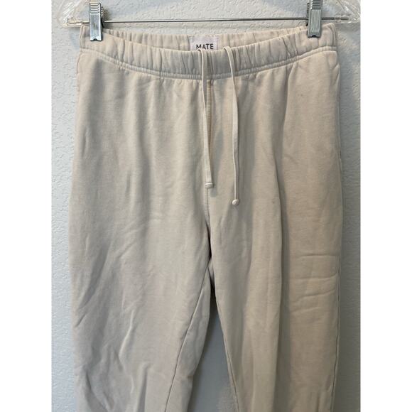 Mate The Label Organic Fleece Jogger Pocket Sweatpants Bone Ivory S Women $128 - Picture 6 of 11